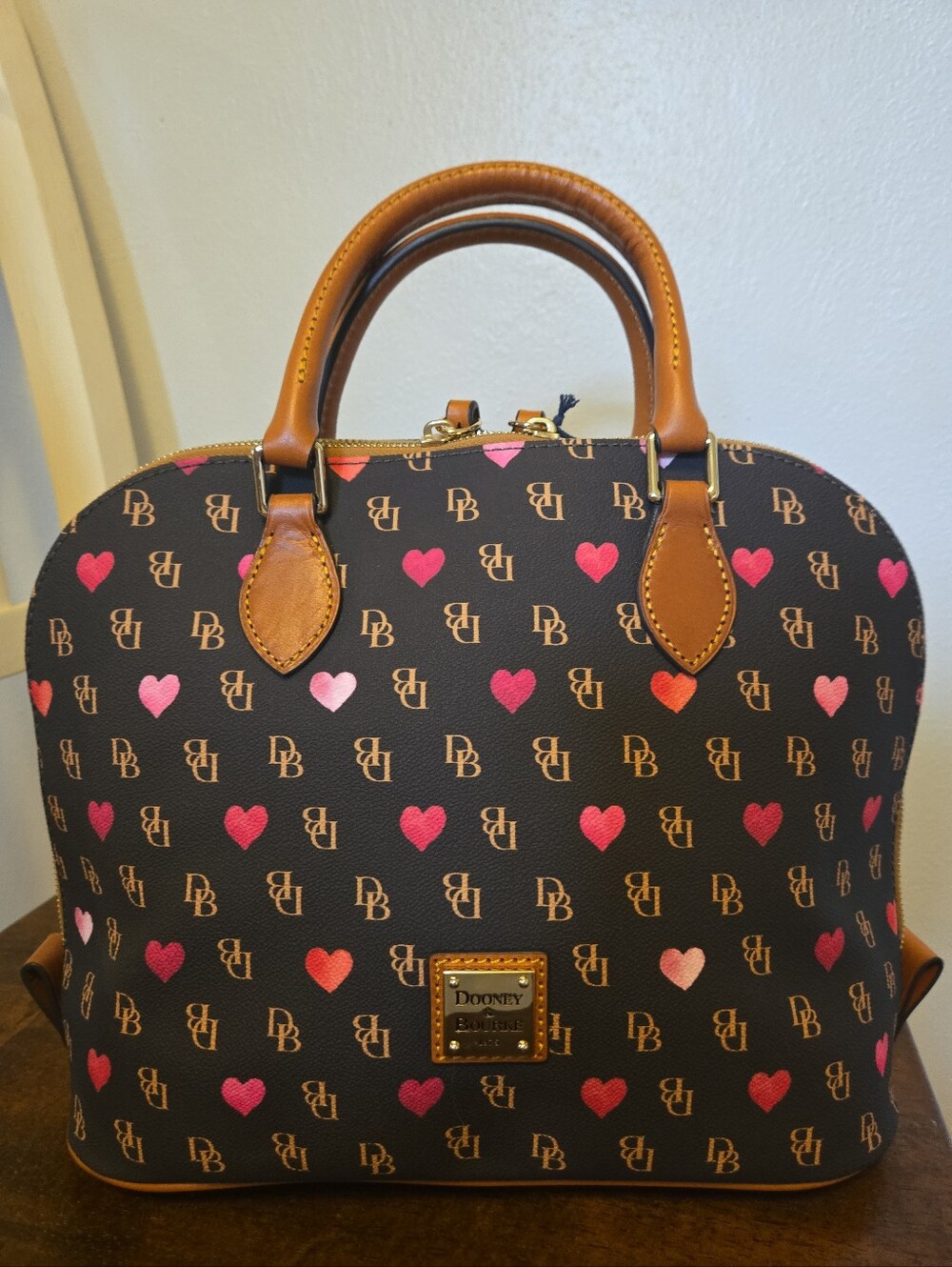 Dooney & Bourke Gretta Hearts Zip Top Satchel Black NWT